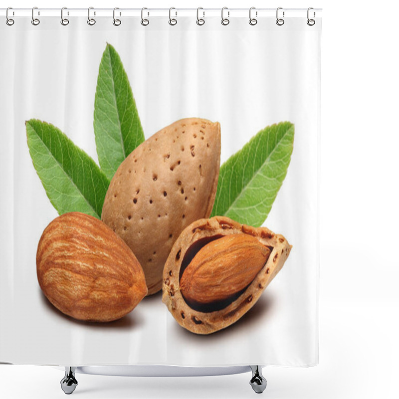 Personality  Almonds With Leaves Isolated On White Shower Curtains