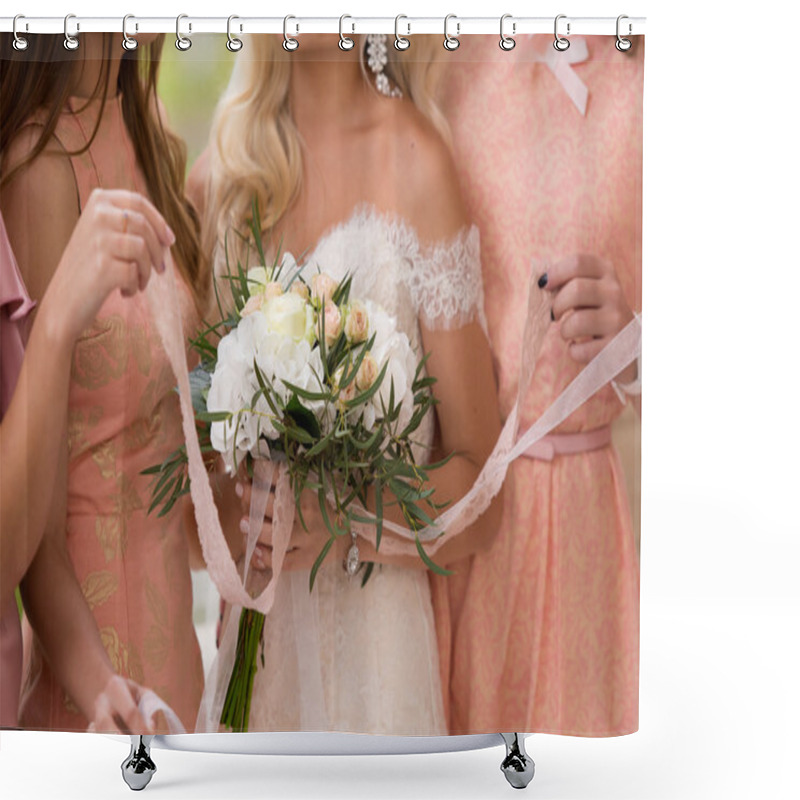 Personality  Bride At A Wedding With The Girlfriends Shower Curtains