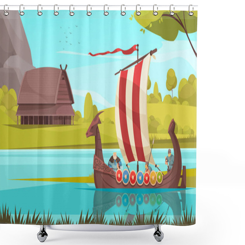 Personality  Viking Sailing Cartoon Composition Shower Curtains