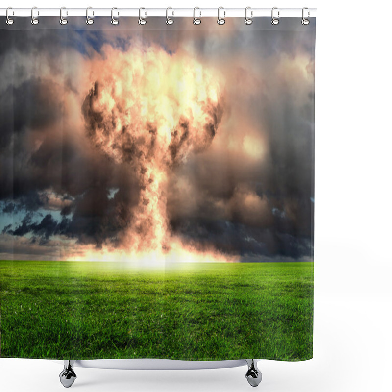 Personality  Nuclear Explosion In An Outdoor Setting Shower Curtains