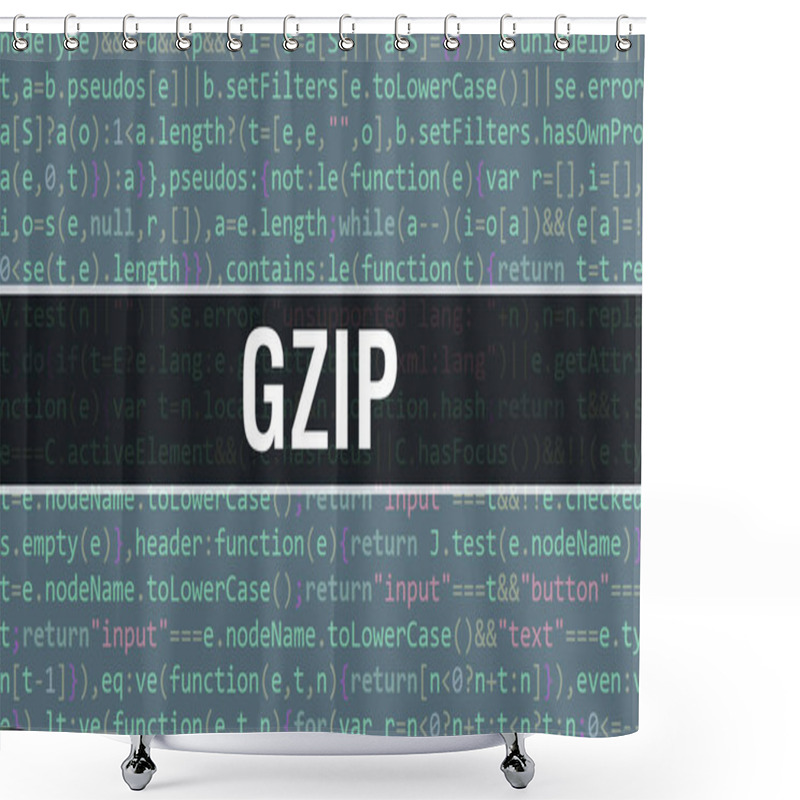 Personality  Gzip Concept With Random Parts Of Program Code.gzip Text Written On Programming Code Abstract Technology Background Of Software Developer And Computer Script. Gzip With Code Backgroun Shower Curtains