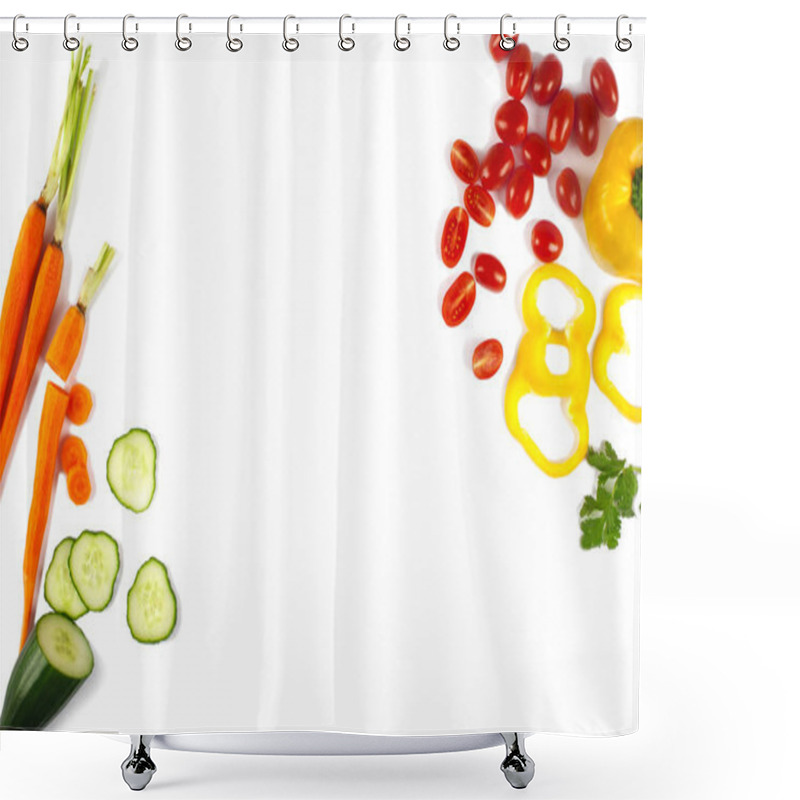 Personality  Fresh Vegetables Isolated On White Background. Cucumber, Carrot, Shower Curtains