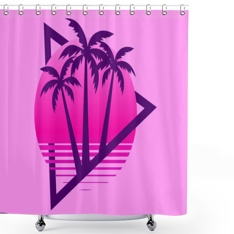 Personality  80s Retro Sci-fi Palm Trees On A Sunset. Retro Futuristic Sun With Palm Trees. Summer Time. Synthwave And Retrowave Style. Vector Illustration Shower Curtains