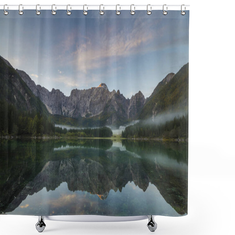 Personality  Sunrise Over The Mountain Lake Shower Curtains