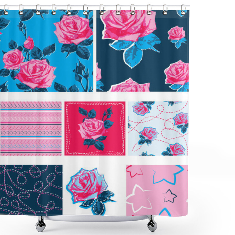 Personality  Bold Floral Rose Vector Patterns Shower Curtains