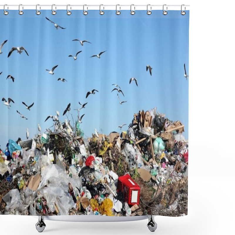 Personality  Waste Disposal Dump And Birds Shower Curtains