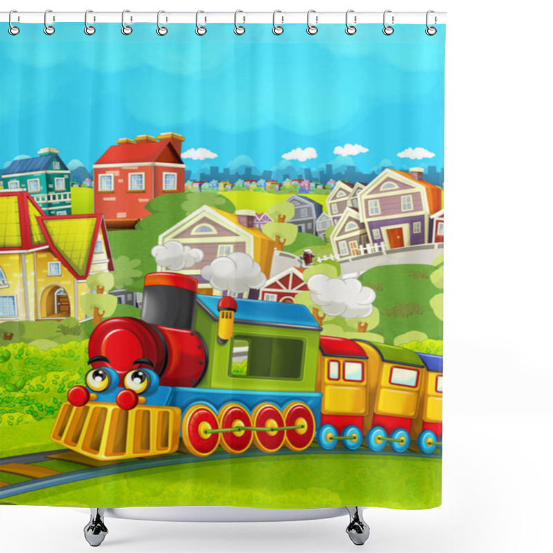 Personality  Cartoon Train Scene On The Meadow  Shower Curtains