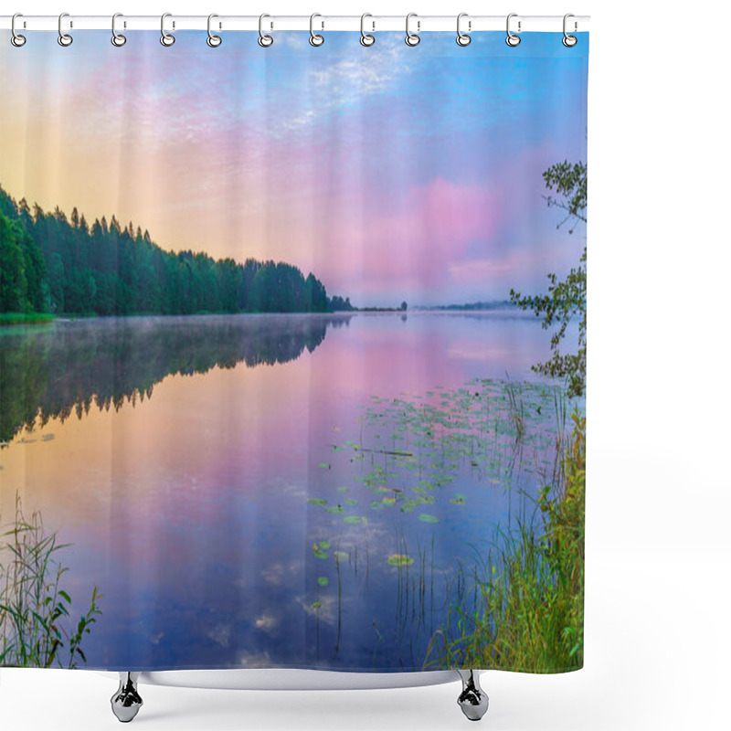 Personality  Bright Sunrise On A Lake Shower Curtains