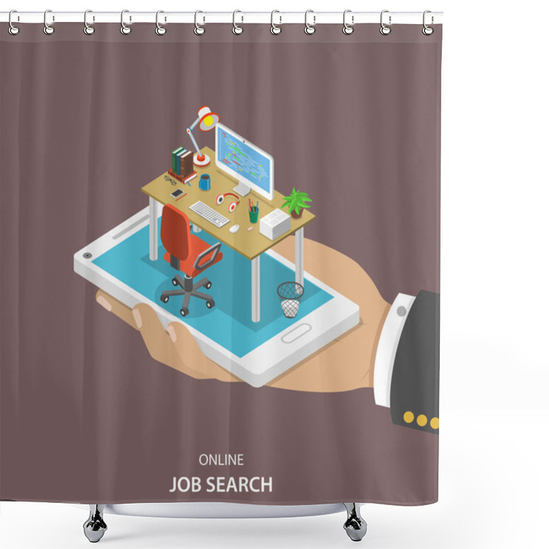 Personality  Online Job Searching Isometric Flat Vector. Shower Curtains