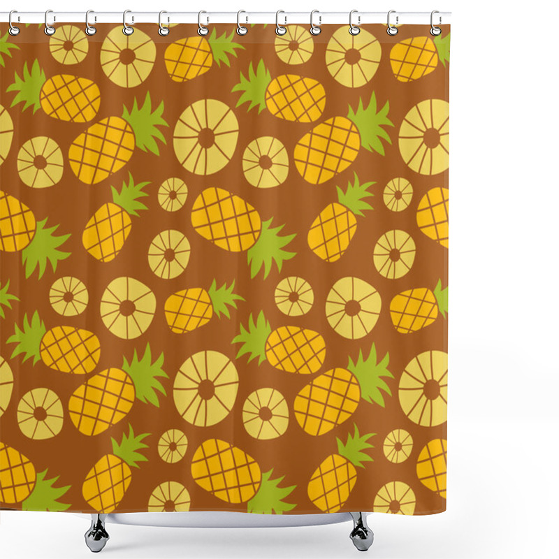 Personality  Pineapple Seamless Pattern. Hand Drawn Fresh Slice Of Ananas. Vector Sketch Background. Color Doodle Wallpaper. Exotic Tropical Fruit. Fashion Design. Food Print For Kitchen Tablecloth, Curtain Or Dishcloth Shower Curtains