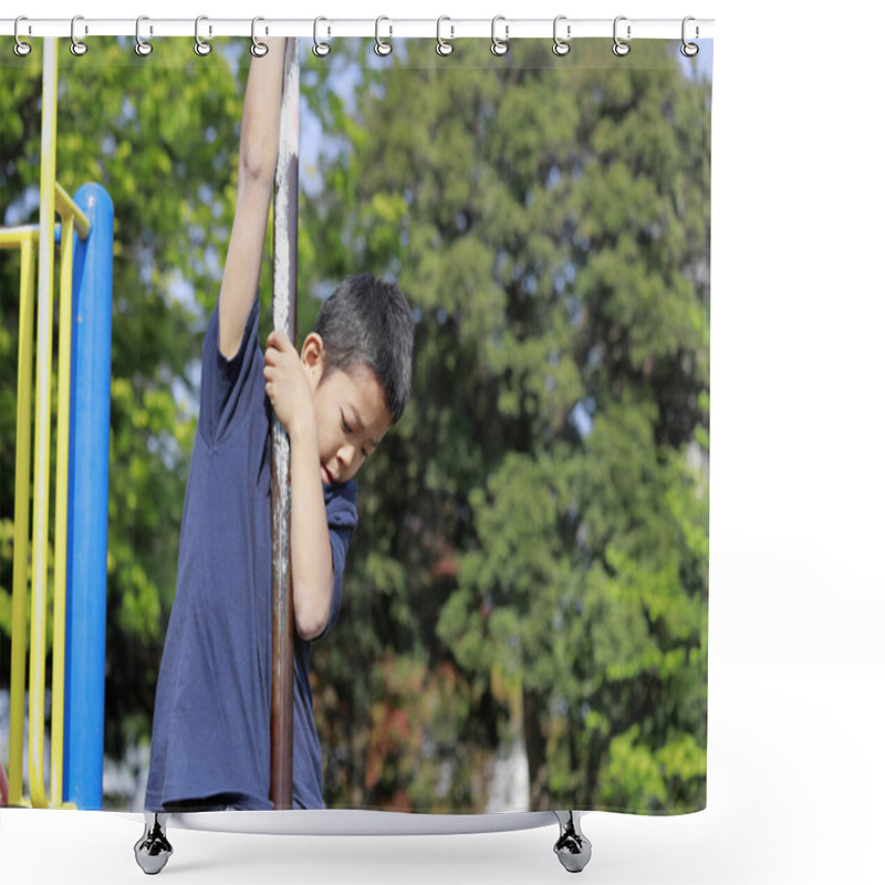 Personality  Japanese Boy Playing With Climbing Pole (fifth Grade At Elementary School) Shower Curtains