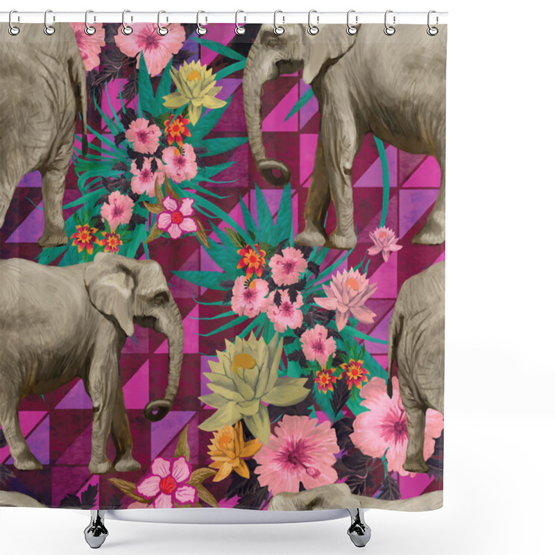 Personality  Samless Pattern With Indian Elephants. Hand Drawn Vector. Shower Curtains