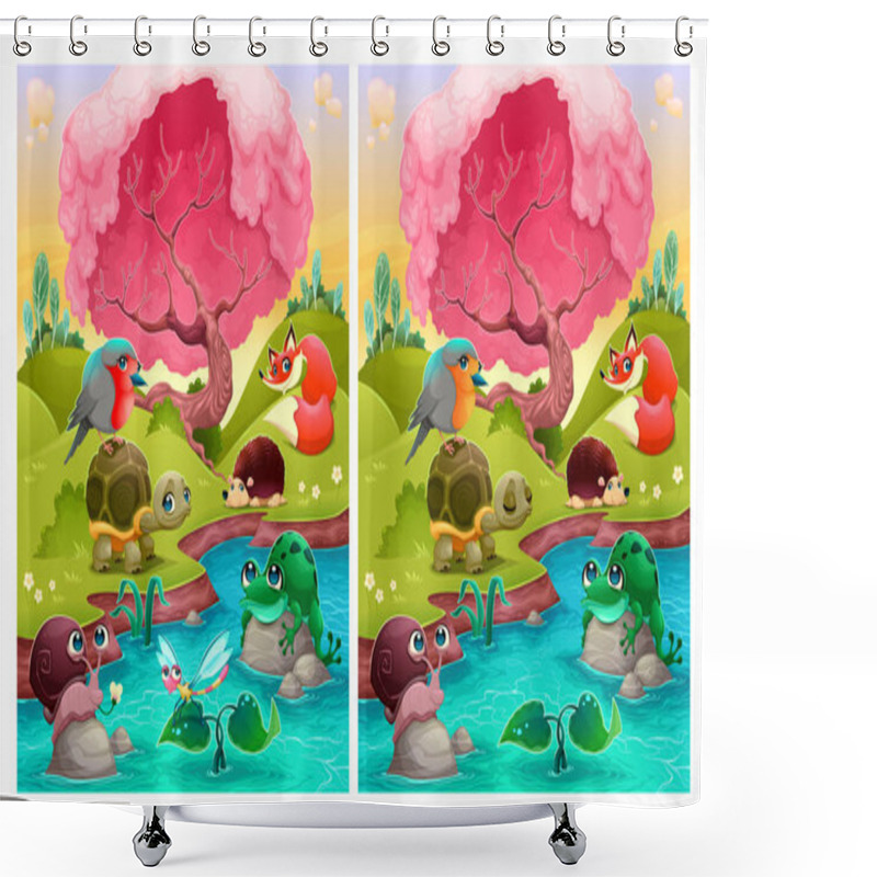 Personality  Spot The Differences, Six Changes Between The Two Illustrations. Shower Curtains