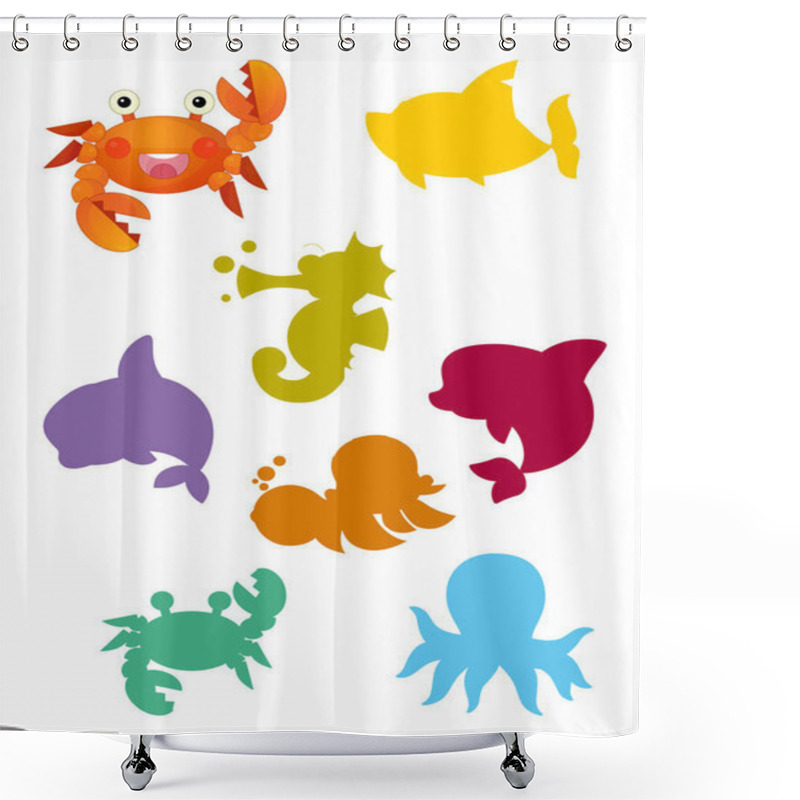 Personality  Cartoon Matching Game With Sea Animals Shower Curtains