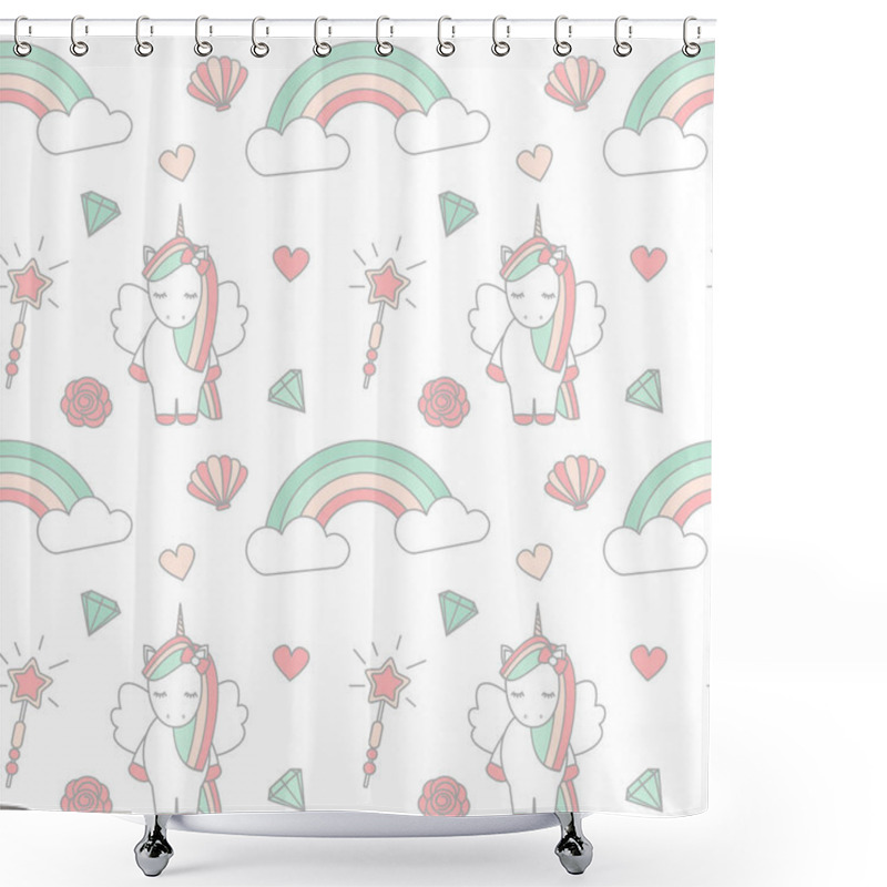 Personality  Cute Lovely Magic Seamless Vector Pattern Background Illustration With Unicorn Shower Curtains