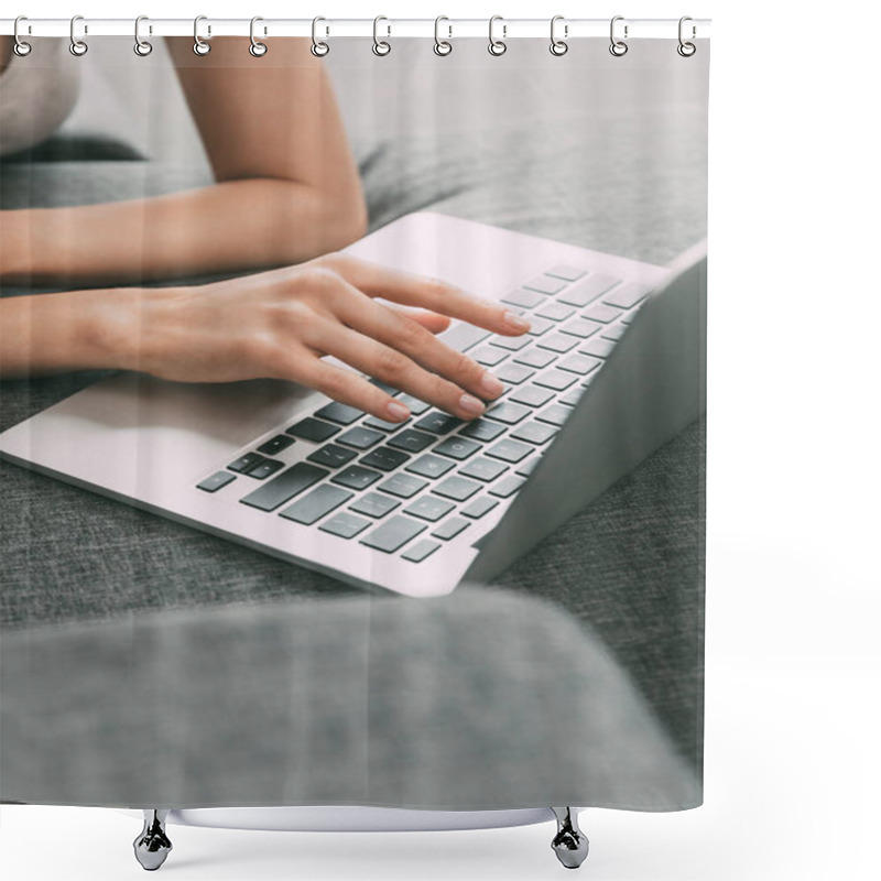 Personality  Woman Using Laptop   Shower Curtains