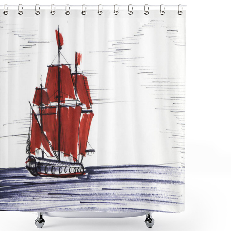 Personality  Marker Sketch Of The Boat. Scarlet Sails Shower Curtains