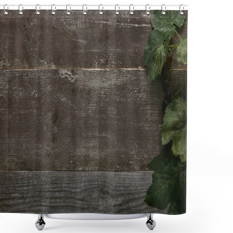 Personality  Top View Of Fresh Green Leaves On Rustic Wooden Background Shower Curtains