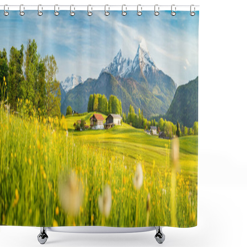 Personality  Idyllic Landscape In The Alps With Blooming Meadows In Springtime Shower Curtains