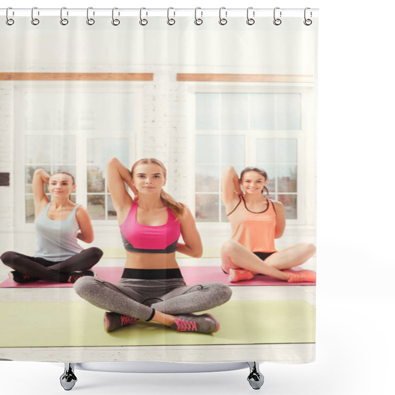 Personality  Group Of Girls Doing Yoga Exercises Shower Curtains