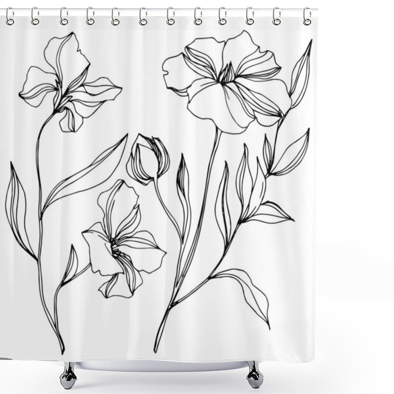 Personality  Vector Flax Floral Botanical Flowers. Black And White Engraved Ink Art. Isolated Flax Illustration Element. Shower Curtains