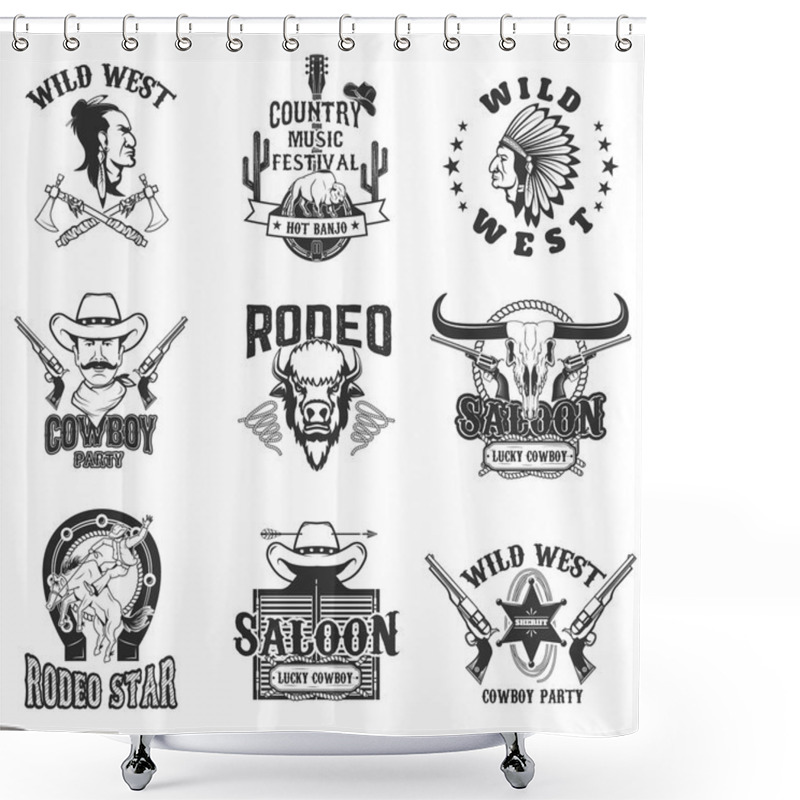 Personality  Wild West Emblems Set. Native Americans. Saloon. Country Music.  Shower Curtains