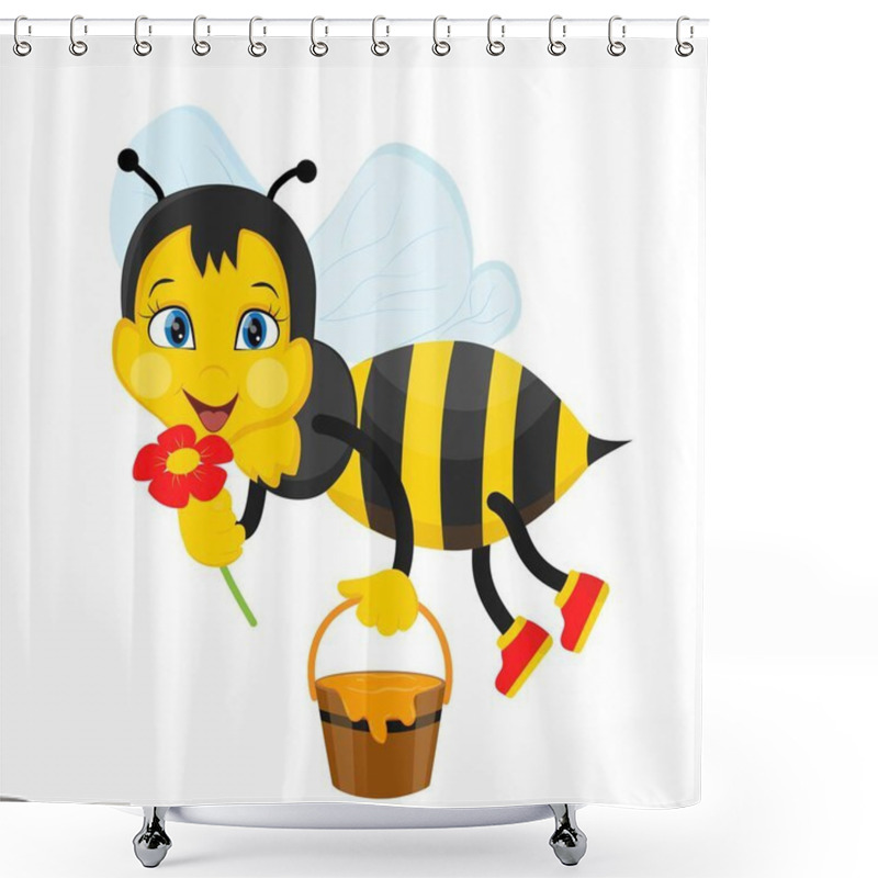 Personality  Cute Bee With A Pot Of Honey. Vector Illustration In Cartoon Style. Shower Curtains