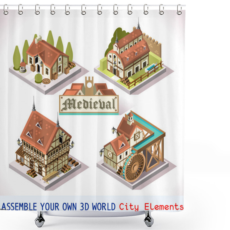 Personality  Medieval 02 Tiles Isometric Shower Curtains