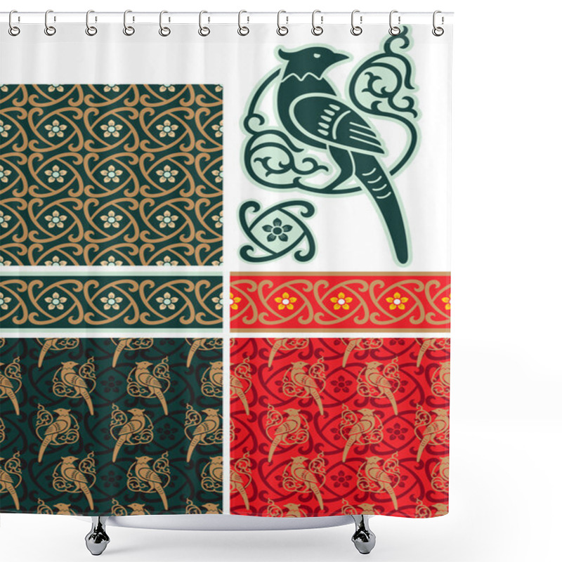 Personality  Set Of Oriental Design Elements Shower Curtains