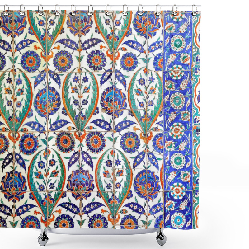 Personality  30.12.2009 ISTANBUL TURKEY.Floral Patterned Tile From Blue Mosque,ancient Ottoman Era. Shower Curtains