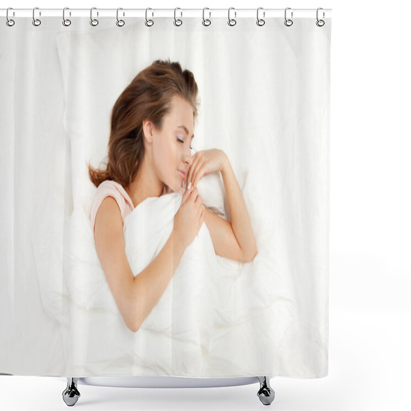 Personality  Woman Sleeping In Her Bed Shower Curtains