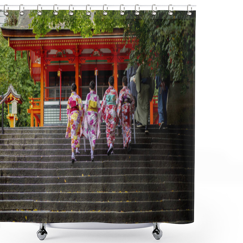 Personality  Group Of Japanese Woman Wearing Tradition Kimono Clothes  Shower Curtains