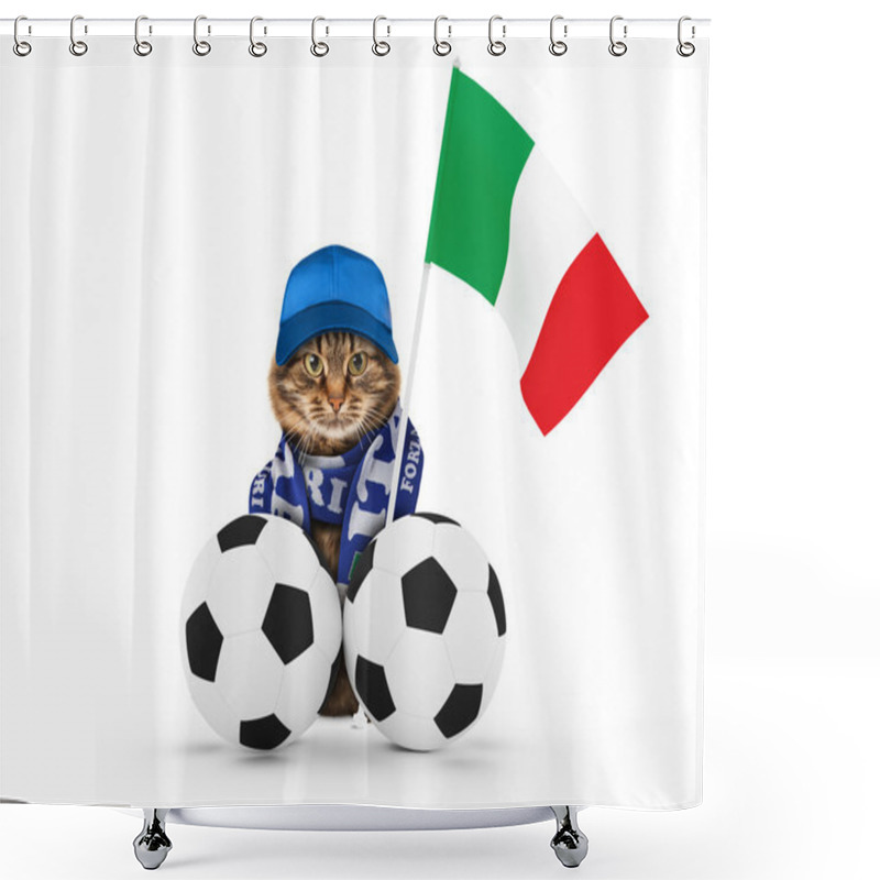 Personality  Funny Cat With Soccer Balls Shower Curtains