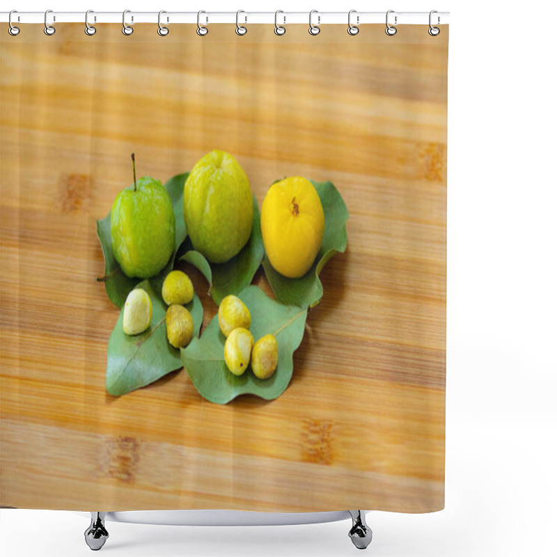 Personality  Ripe Edible Wild Fruit From The Brazilian Cerrado Biome, Fruit Known As Cagaita (Stenocalyx Dysentericus) Of The Magnoliopsida Class And The Myrtaceae Family. Shower Curtains