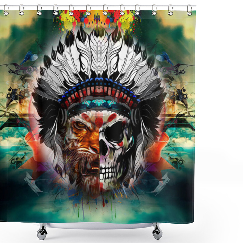 Personality  Tiger With Half Of Human Skull Shower Curtains