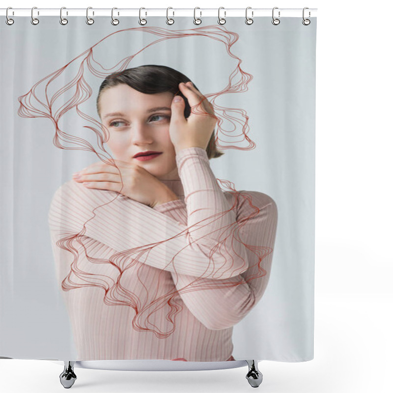 Personality  Thoughtful Woman In Retro Clothing Shower Curtains