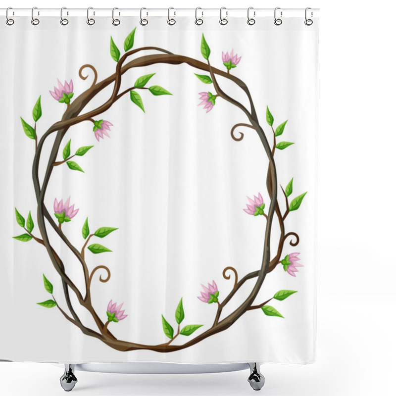 Personality  Vector Oval Frame Of Climbing Plant With Little Pink Flowers Shower Curtains