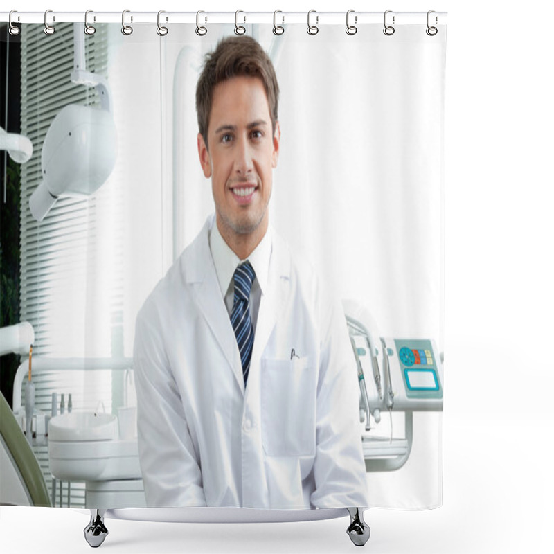 Personality  Happy Male Dentist In Clinic Shower Curtains