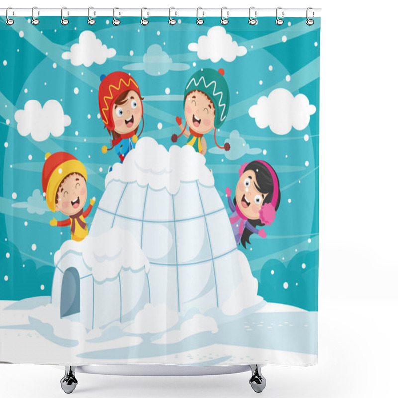 Personality  Vector Illustration Of Igloo Shower Curtains