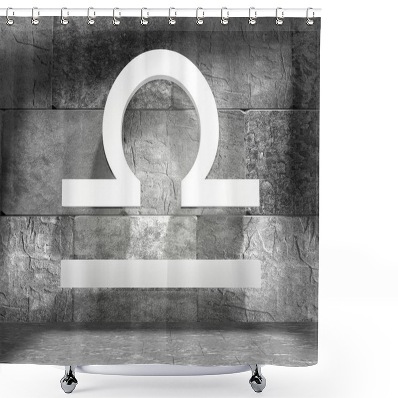 Personality  Concrete Blocks Empty Room With Libra Sign 3d Outline Model Shower Curtains