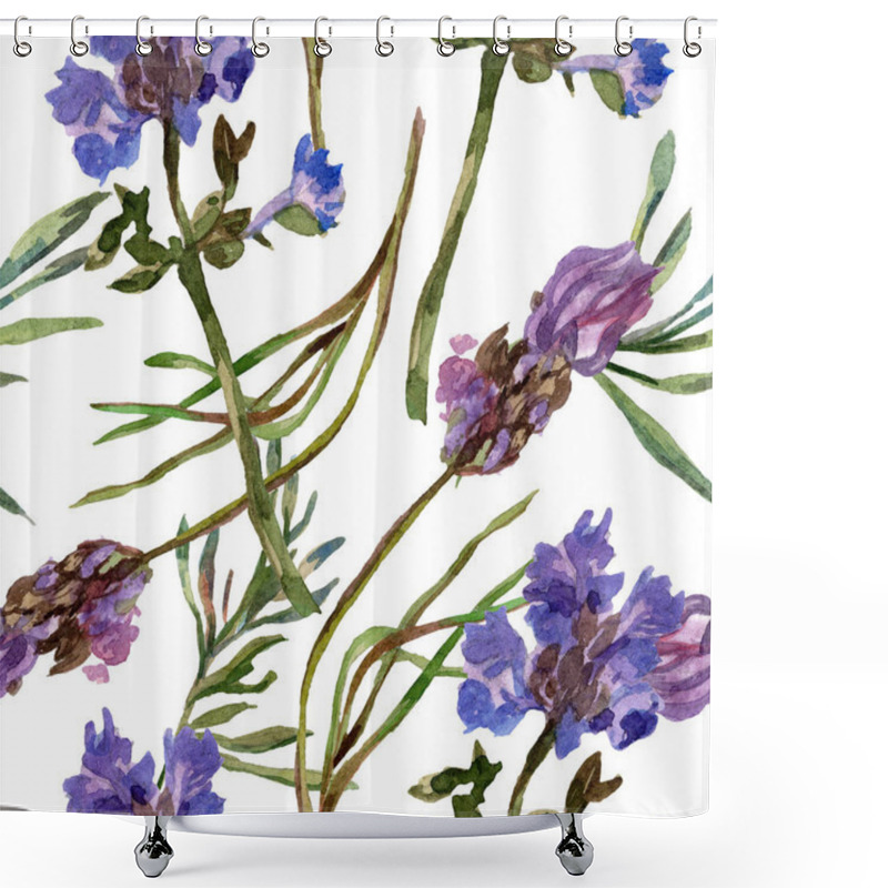 Personality  Purple Lavender Flowers. Seamless Background Pattern. Fabric Wallpaper Print Texture. Hand Drawn Watercolor Background Illustration. Shower Curtains