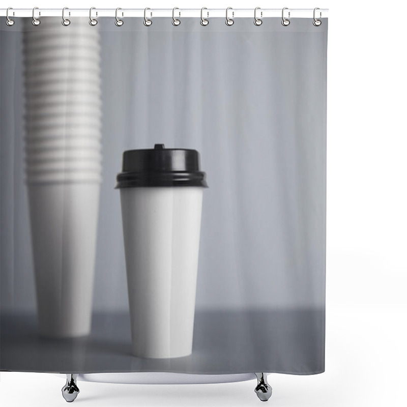 Personality  White Paper Cup With Black Cap  Shower Curtains