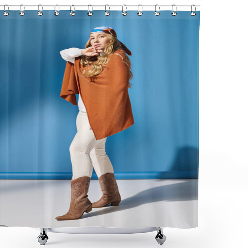 Personality  A Young Beautiful Woman Displays Her Fashion Sense With Confidence In An Artistic Pose Shower Curtains