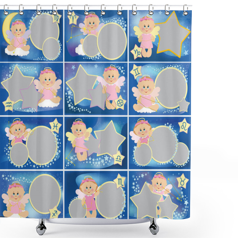 Personality  Collection Of Photo Frames With Zodiac Signs Shower Curtains