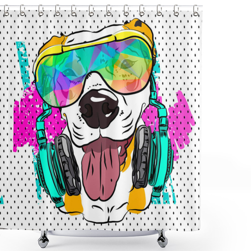 Personality  Print For A Cool Summer T-shirt With A Bulldog In Sunglasses. Vector Illustration. Shower Curtains