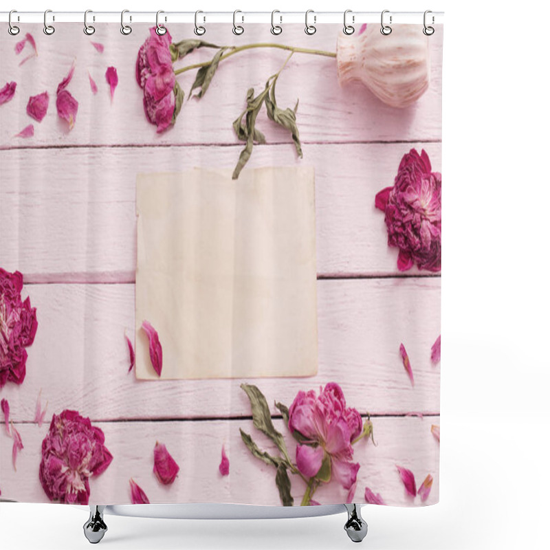 Personality  Dried Flowers On Pink Wooden Background Shower Curtains