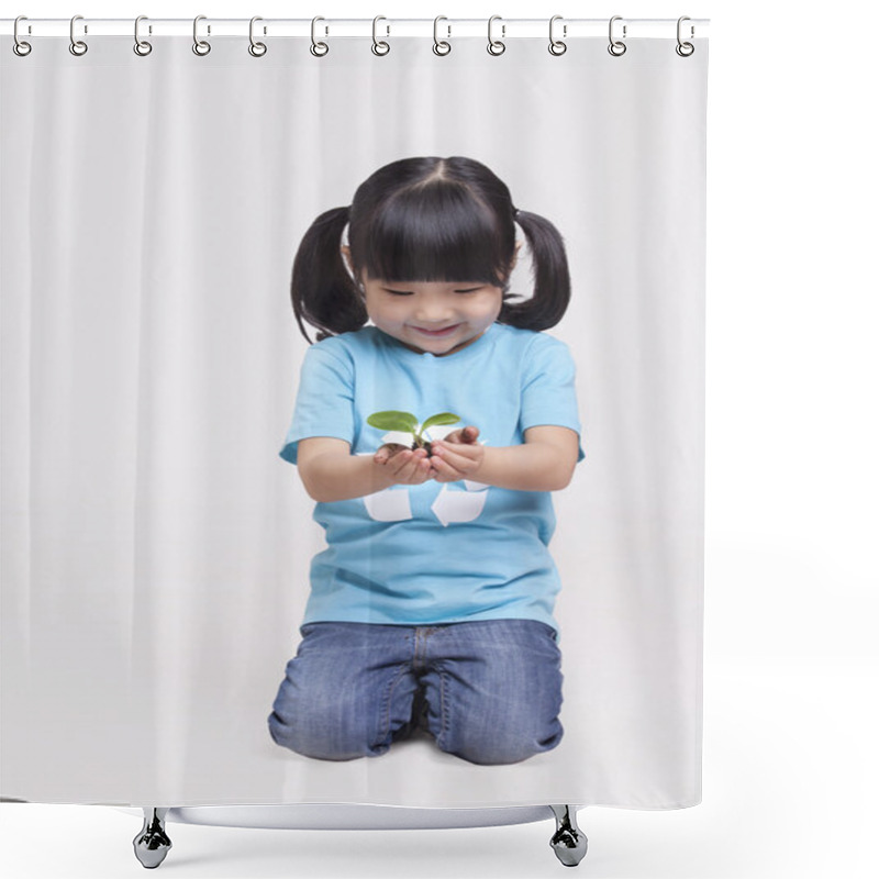 Personality  Little Girl Holding A Seedling Shower Curtains