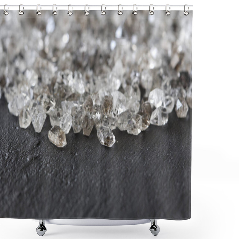 Personality  Scattered Diamonds On A Black Background. Raw Diamonds And Minin Shower Curtains