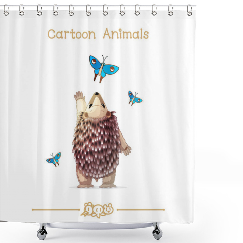 Personality   Toons Series Cartoon Animals: Hedgehog And Butterflies Shower Curtains