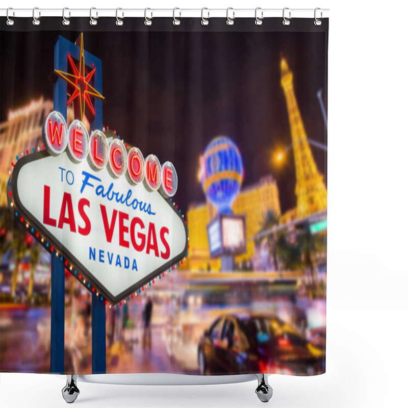 Personality  Welcome To Fabulous Las Vegas Nevada Sign With Blur Strip Road B Shower Curtains